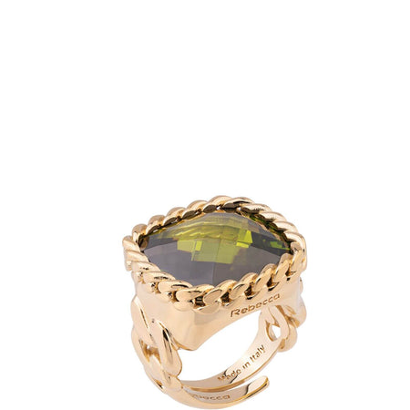 Rebecca Cocktail Gold Chunky Boxy Ring - Green