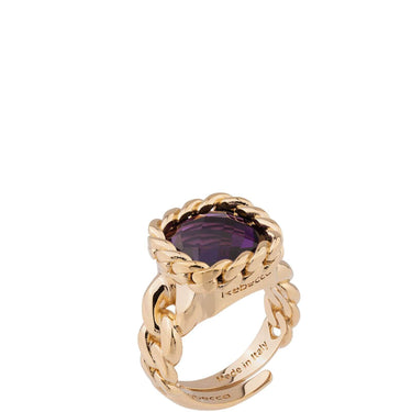 Rebecca Cocktail Gold Chunky Boxy Ring - Purple