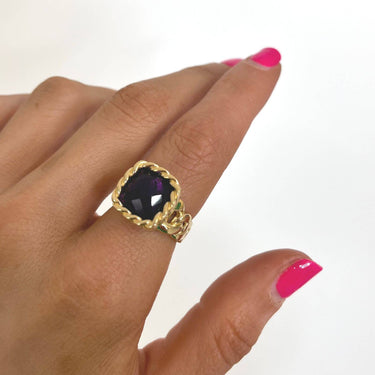 Rebecca Cockatail Gold Chunky Boxy Ring - Purple