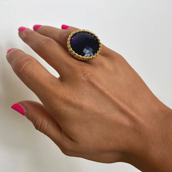 Rebecca Cocktail Gold Chunky Circular Ring - Purple