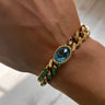 Rebecca Cocktail Gold Chunky Link Oval Bracelet - Aqua Blue