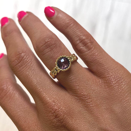 Rebecca Cocktail Gold Circular Ring - Purple