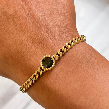 Rebecca Cocktail Gold Curb Chain Bracelet - Green