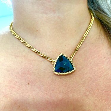 Rebecca Cocktail Gold Curb Chain Necklace - Emerald Green