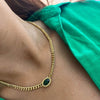 Rebecca Cocktail Gold Curb Chain Oval Necklace - Emerald Green