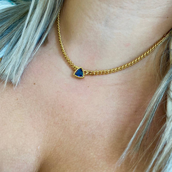 Rebecca Cocktail Gold Curb Chain Triangle Necklace - Dark Blue