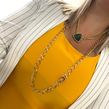 Rebecca Cocktail Gold Large Link Long Length Chain Necklace