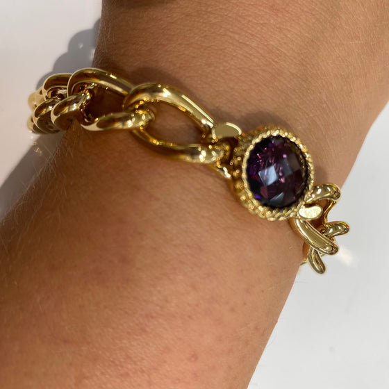 Rebecca Cocktail Gold Oval Link Circular Bracelet - Purple
