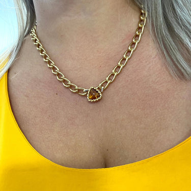 Rebecca Cocktail Gold Small Triangle Oval Link Necklace - Golden