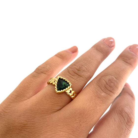 Rebecca Cocktail Gold Small Triangle Ring - Emerald Green