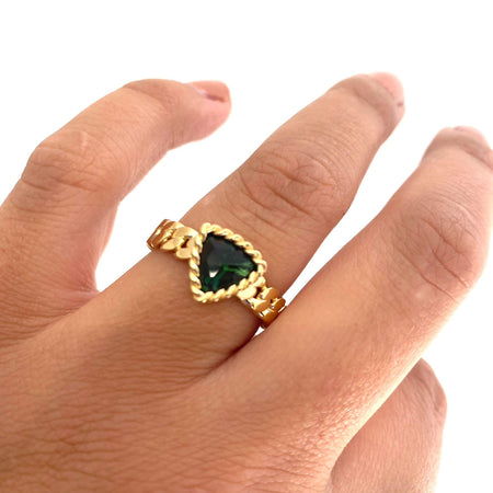 Rebecca Cocktail Gold Small Triangle Ring - Emerald Green
