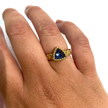 Rebecca Cocktail Gold Triangle Ring - Dark Blue