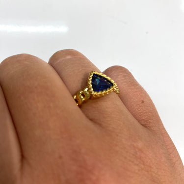 Rebecca Cocktail Gold Triangle Ring - Dark Blue