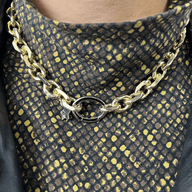 ladies gold chunky link necklace with silver closure
