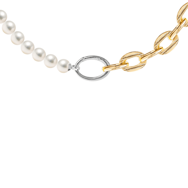 Rebecca Diva Gold Chunky Oval Link & Pearl Necklace
