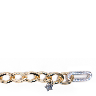 Gold chain bracelet with a star charm on a white background