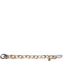 Gold chain bracelet with a star charm on a white background
