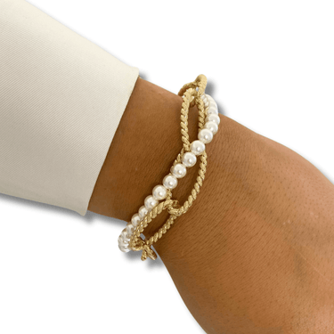 rebecca-diva-gold-textured-oval-link-pearl-double-bracelet