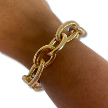 Rebecca Diva Gold Textured & Smooth Oval Link Bracelet - Silver Clasp