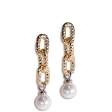 Rebecca Diva Gold Triple Small Link Drop Pearl Earrings