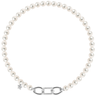 Pearl necklace with a silver clasp on a white background