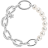 Silver chain bracelet with a star charm and pearl bracelet on a white background