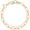 Gold and pearl necklace on a white background