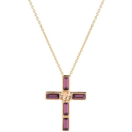 Rebecca Judith Gold Jewelled Cross Necklace - Purple