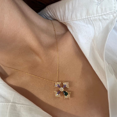 Rebecca Judith Gold Jewelled Gothic Cross Necklace