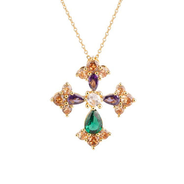 Rebecca Judith Gold Jewelled Gothic Cross Necklace