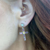 Rebecca Judith Silver Drop Jewelled Cross Earring & Stud - Purple