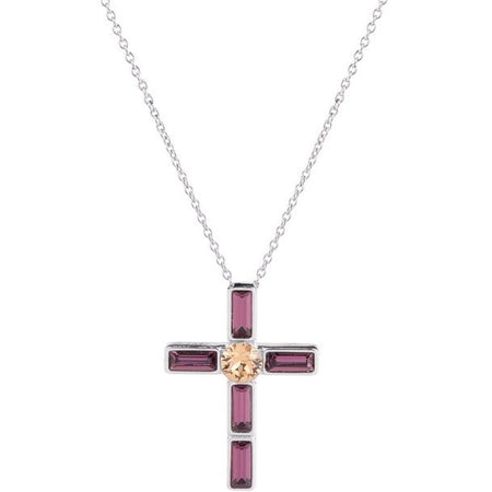 Rebecca Judith Silver Jewelled Cross Necklace - Purple