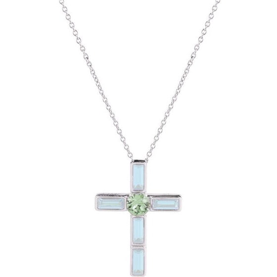 Rebecca Judith Silver Jewelled Cross Necklace - Turquoise