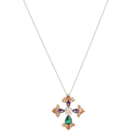 Rebecca Judith Silver Jewelled Gothic Cross Necklace