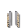 Two earrings with a spotted pattern on a white background