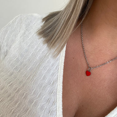 Rebecca My World Silver Fine T Bar Chain & Heart Set
