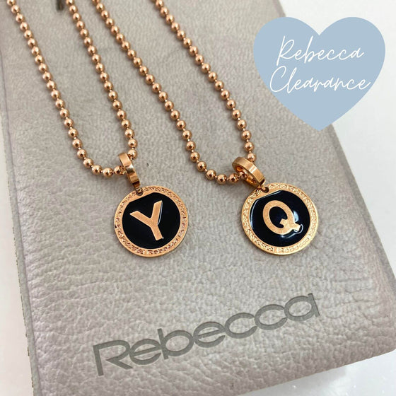 Rebecca My World Rose Gold Black Initial Charm & Chain