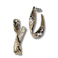 Gold hoop earrings on a white background