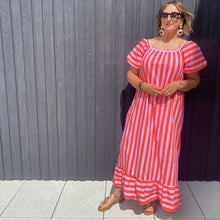 red-pink-striped-midi-dress