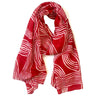 Red scarf with white geometric pattern on a white background