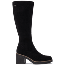 Black knee-high boot on a white background