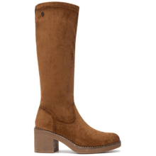 Brown knee-high boot on a white background