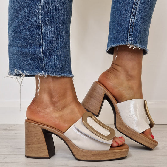 Oh My Sandals Block Heel Leather Mules - Off White