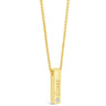 A gold bar necklace with a rectangular pendant engraved with the name 'SOMAS' and a small clear gemstone, shown on a white background.