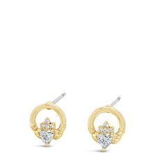 Seala Gold Tiny Crystal Heart Claddagh Stud Earrings