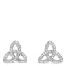 A pair of polished silver huggie hoop earrings shown on a light gray background, with one earring displaying the front curve and the other showing the side profile and post.