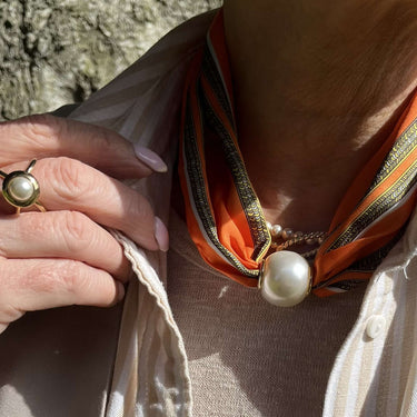 Sharon Pearl Neck Scarf - Orange Stripe