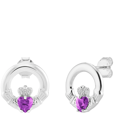 Sterling Silver Claddagh Birthstone Stud Earrings