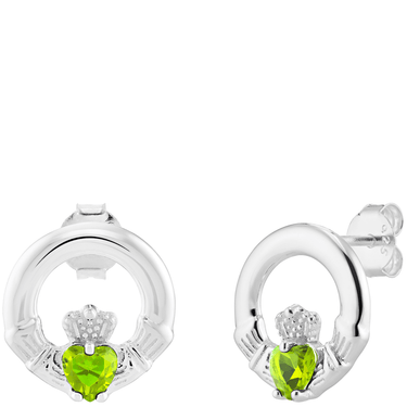 Sterling Silver Claddagh Birthstone Stud Earrings
