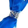 Silver scarf ring on a blue fabric background